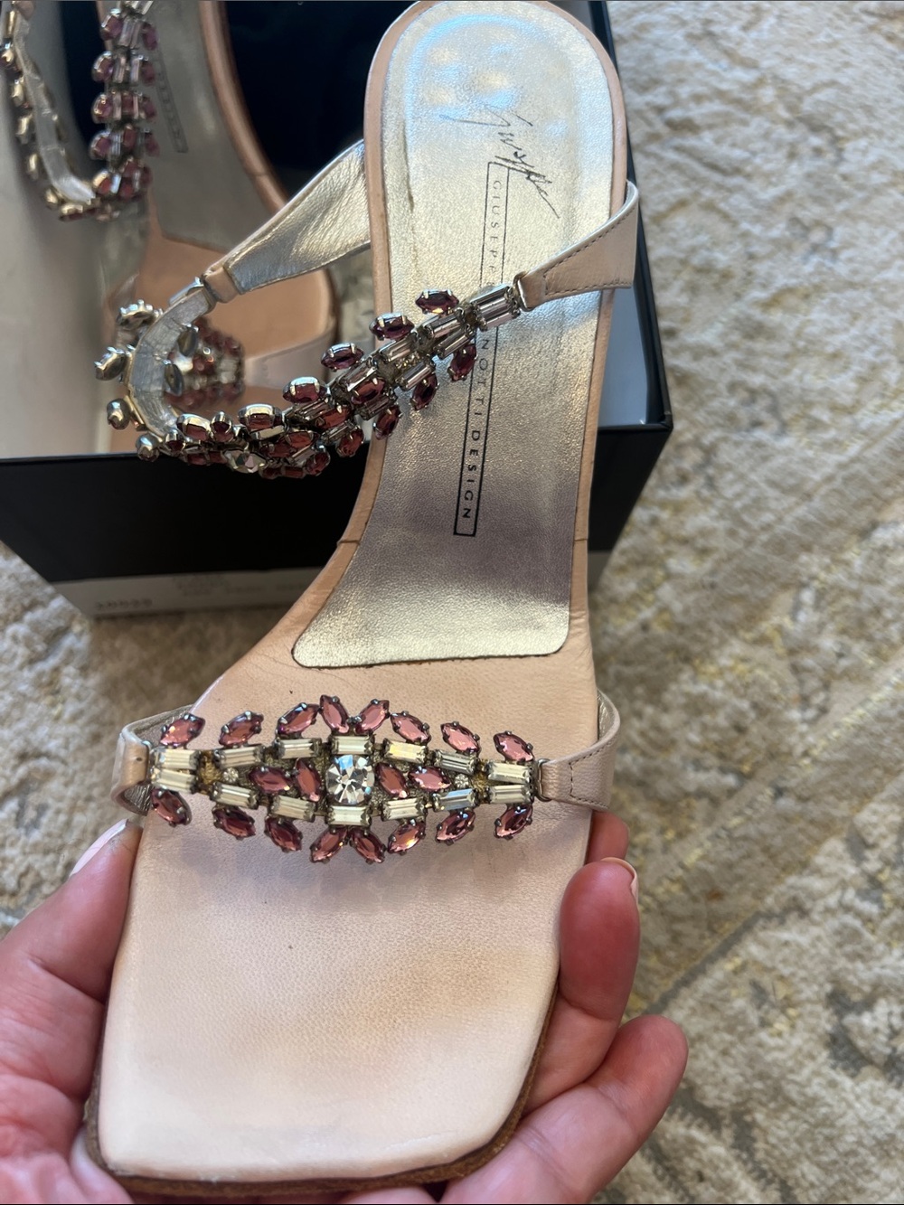 Giuseppe Zanotti Blush Pink Jeweled T-Strap Sandals